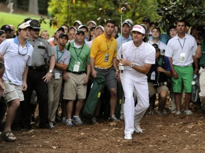 Bubba Watson during a playoff against Louis Oosthuizen on his way to winning the 76th Masters golf tournament in Augusta (Photo credit: TIMOTHY A. CLARY/AFP/Getty Images)