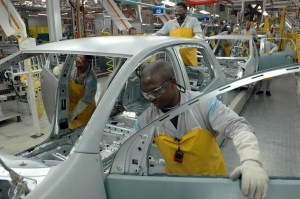 The assembly line at the Volkswagen plant in Uitenhage (Credit: Getty)
