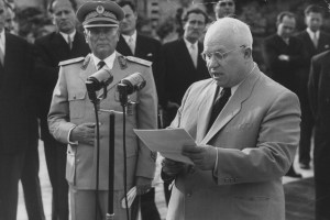Soviet Premier Nikita Kruschev issues apology for brutal Stalin’s repression of Yugoslavia, 1955 (Credit: Getty) 