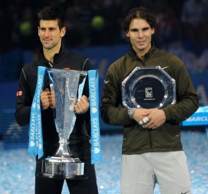 ‘Open Court’ takes a look at this year’s ATP World Tour Finals. Here, last year’s finalists Novak Djokovic and Rafael Nadal show off their trophies. (Credit: Getty Images)