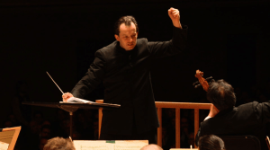 Andris Nelsons, conductor of the Boston Symphony Orchestra, in action.