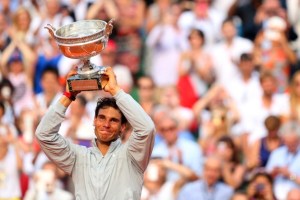 Nadal lifting the trophy at Roland Garros in 2014. Credit: Clive Brunskill / Getty