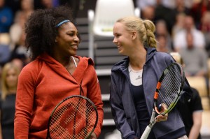 Serena Williams and Caroline Wozniacki, Credit: CLAUS FISKER / Staff