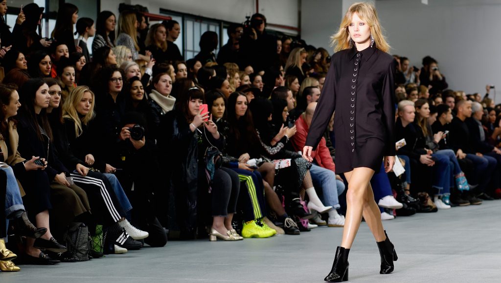 LONDON, ENGLAND - FEBRUARY 23: Model Georgia May Jagger walks the runway at the Ashley Williams show during London Fashion Week Autumn/Winter 2016/17 at Brewer Street Car Park on February 23, 2016 in London, England. (Photo by Tristan Fewings/Getty Images)